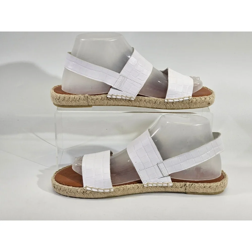 Dalson Espadrilles White Croc‎ Embossed Leather Slingback Sandals Womens 8 Spain